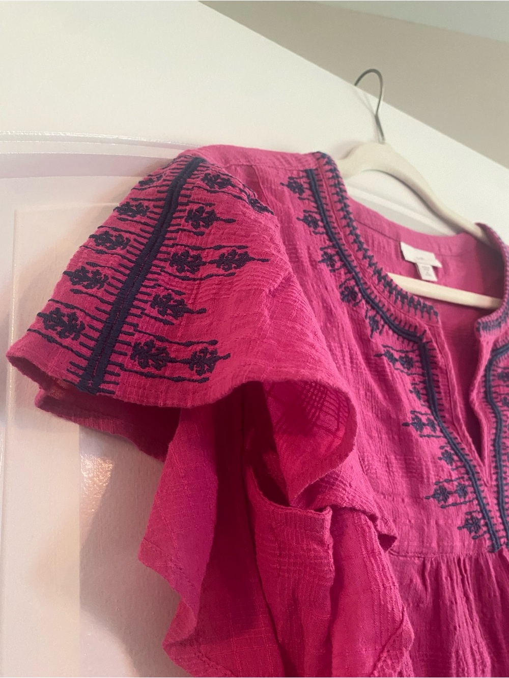 J. Jill Fuchsia 100% Cotton Short-Sleeve Embroidered Tunic - Picture 5 of 6